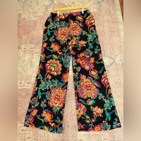 Ralph Lauren Black Wide-Leg Floral Pants with Multicolor Print - Picture 8 of 9